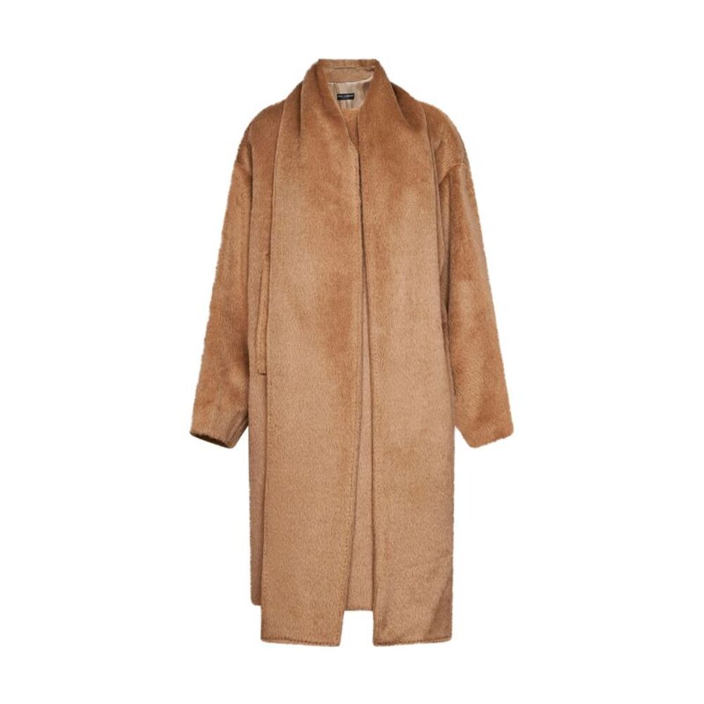 Dolce & Gabbana Women Dark Beige Alpaca And Virgin Wool Scarf Coat